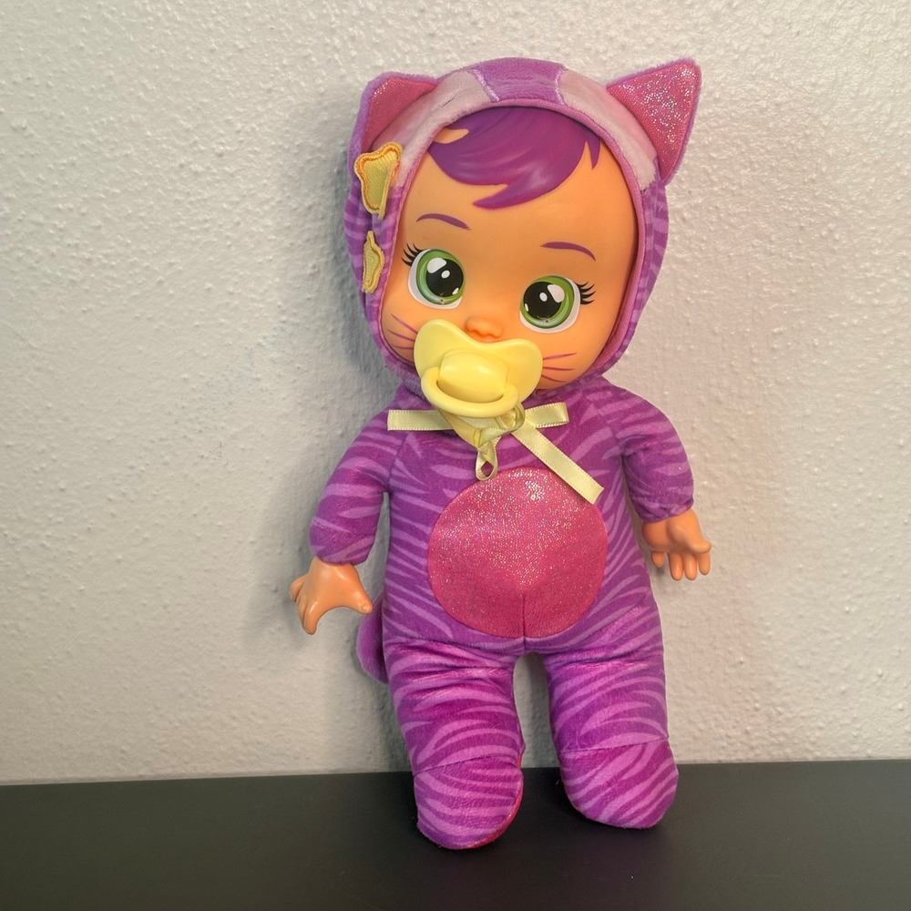 IMC Toys Cry Babies Doll Kids 12in Purple Excellent Katie Tiger Kitty Pajamas - Picture 3 of 7